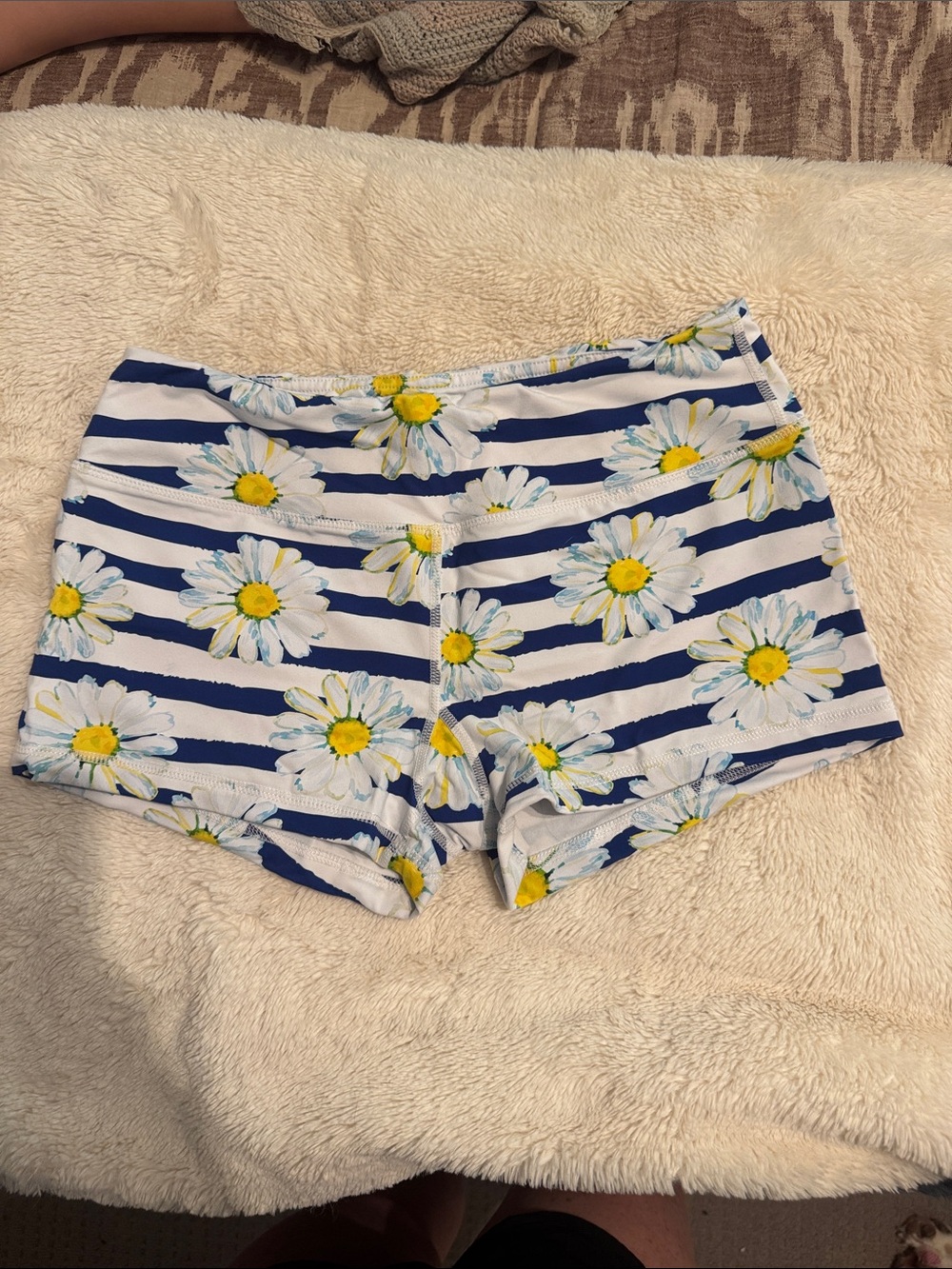 Savage Barbell Blue & White Striped Daisy Bike Shorts